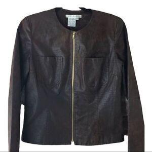 #129 MAGGY LONDON Brown Croc Print Leather Jacket